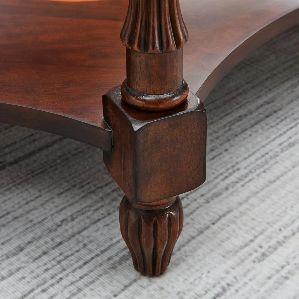 Oval Coffee Table with Glass Top, Solid Wood, Vintage Style K79990