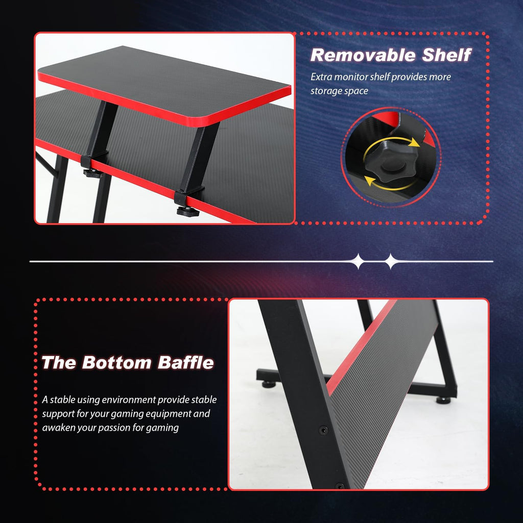 L Shaped Corner Desk with Monitor Stand and Foot Peg K623