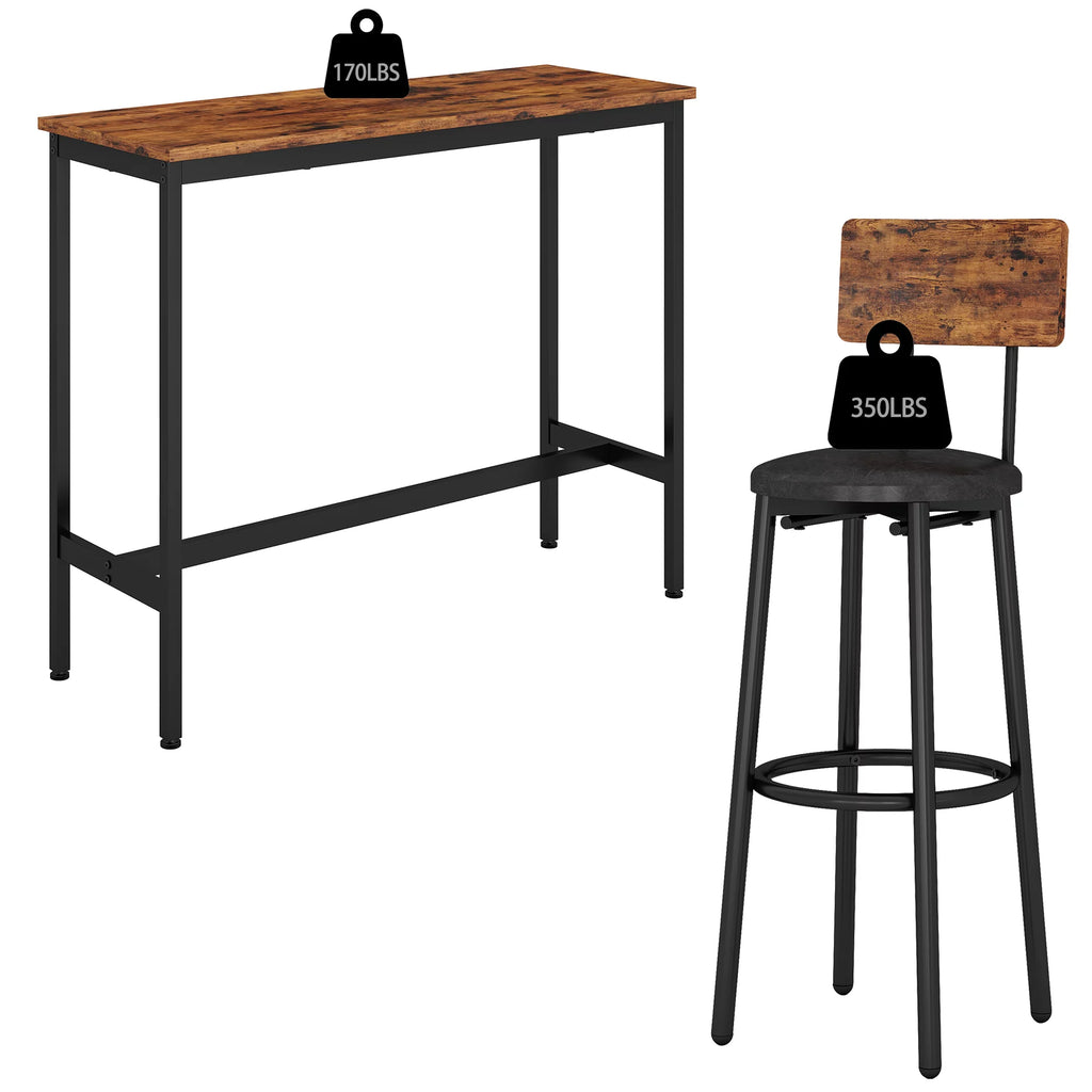 3 Piece Bar Table Set with 2 Stools, Rustic Brown M1260