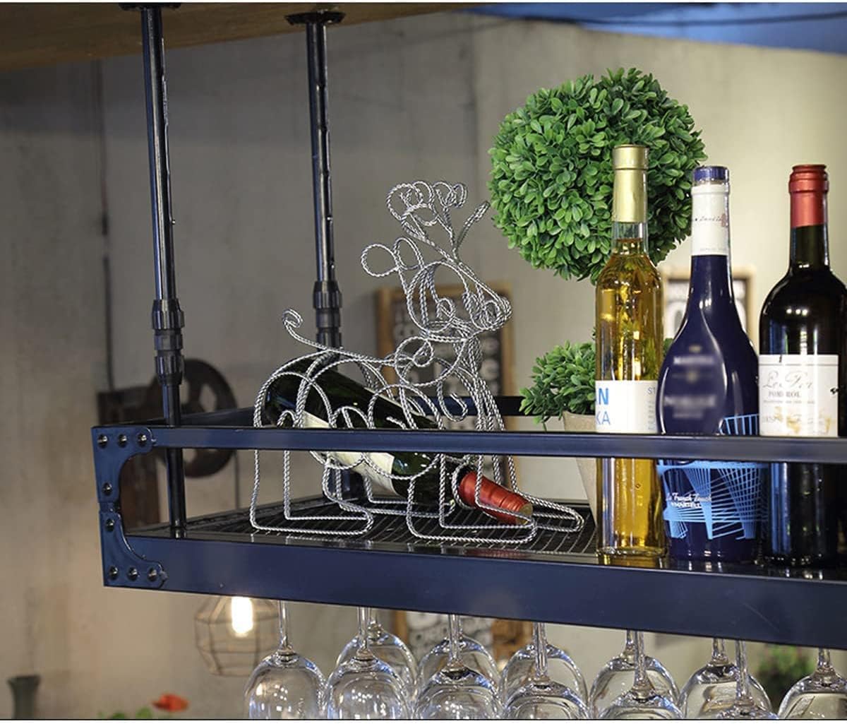 Wall-Mounted Wine Glass Rack, Industrial Vintage Metal, Bronze, 60x35cm O7312