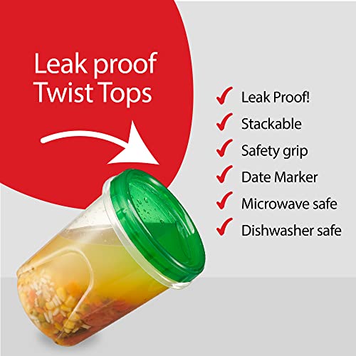 6 Pack Twist Cap Food Storage Containers with Green Screw on Lid, 16 oz, Freezer and Microwave Safe W967560
