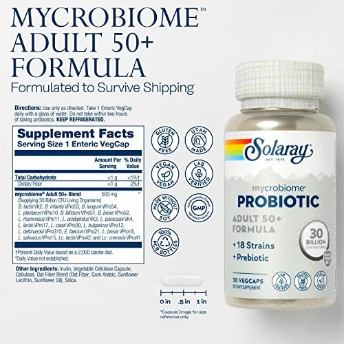Probiotic for Adults 50 Plus, Digestion and Metabolism Support, 30 VegCaps S16723