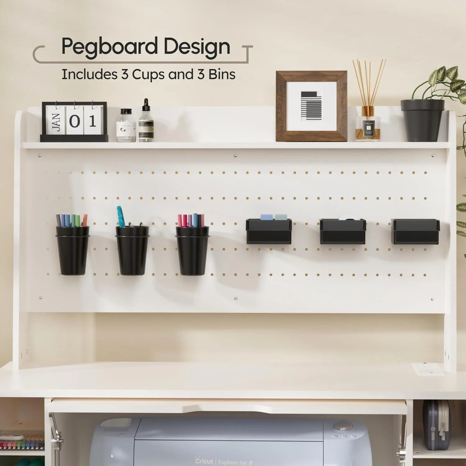 Craft Storage Cabinet with Pegboard and Vinyl Roll Holders Q83763