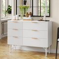 Homfa 6 Drawer Dresser for Bedroom, Modern Creamy Wave Panel Wood Storage Cabinet with Metal Base for Living Room Entryway
