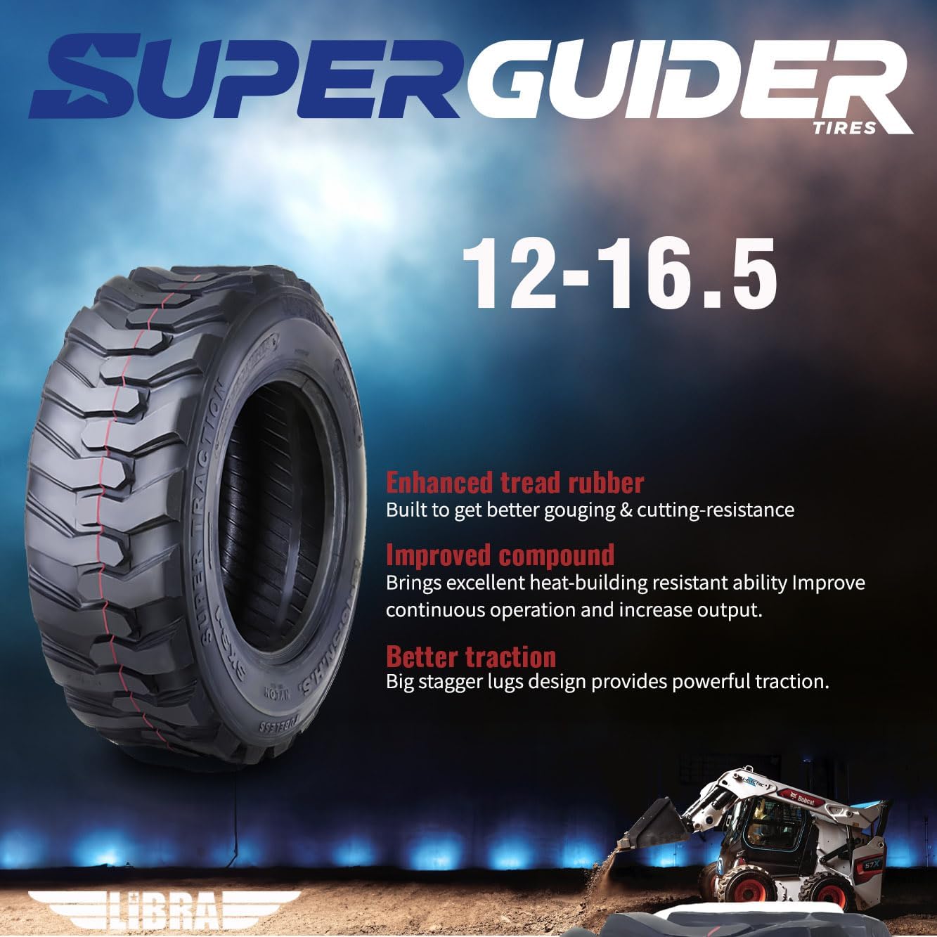Heavy Duty 12x16.5 12 Ply Skid Steer Tire with Rim Guard F682