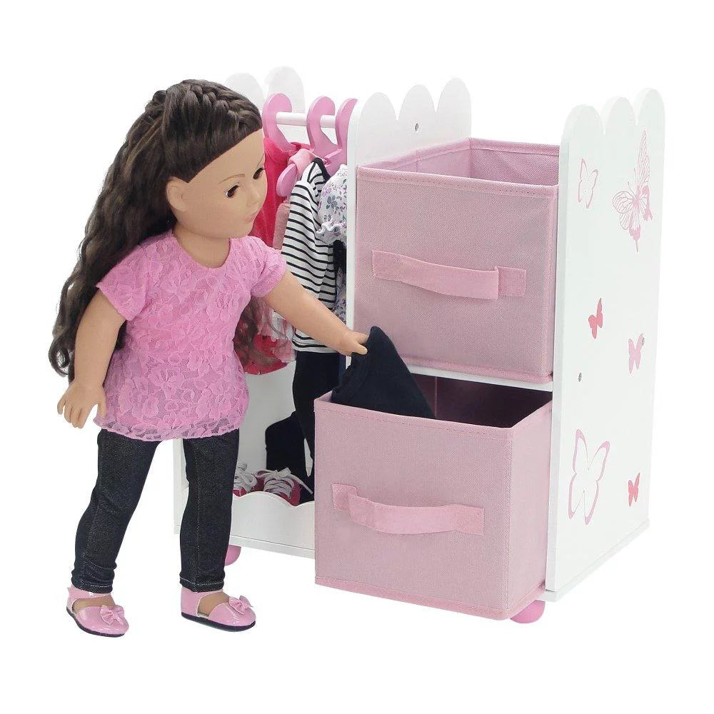 18 inch Doll Clothes Storage Closet Open Wardrobe with 5 Hangers B16443