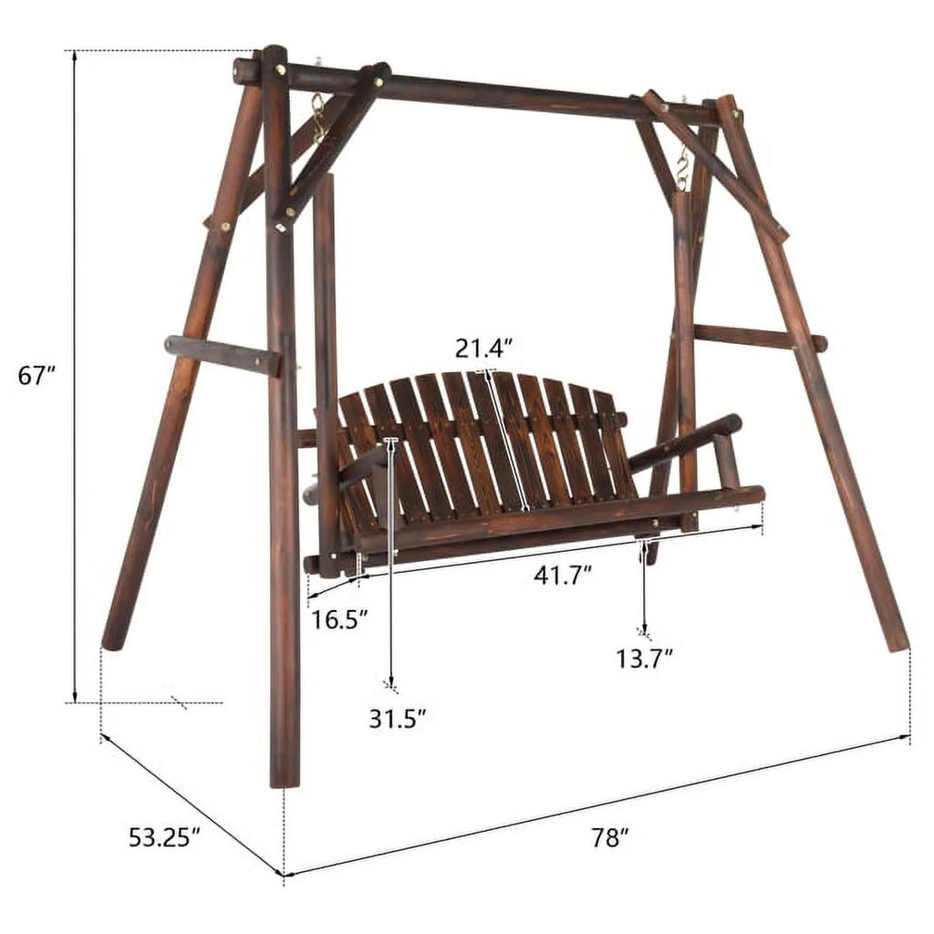 Hardwood Patio Swing with Stand for 2 Person, Carbonized L558