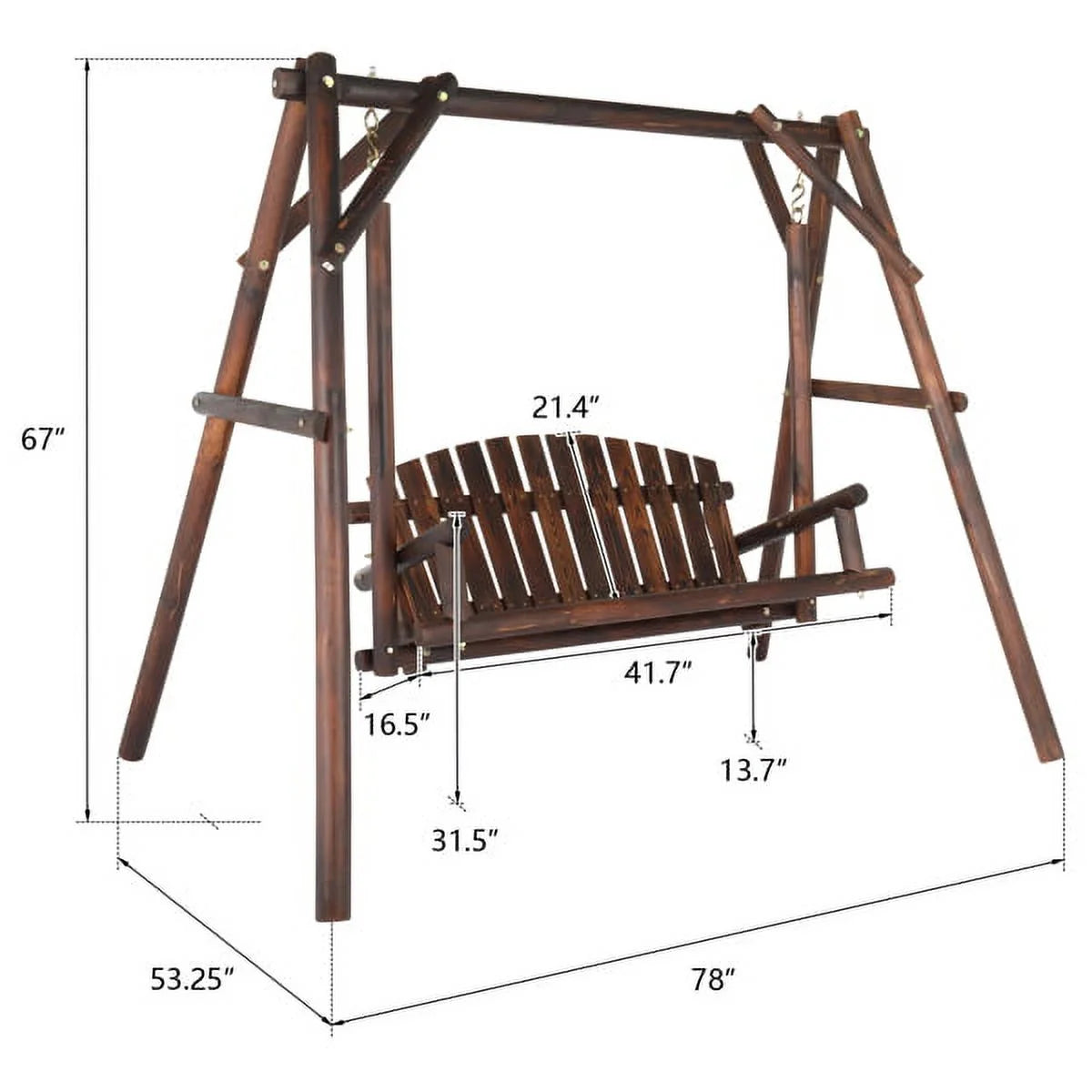 Hardwood Patio Swing with Stand for 2 Person, Carbonized L558