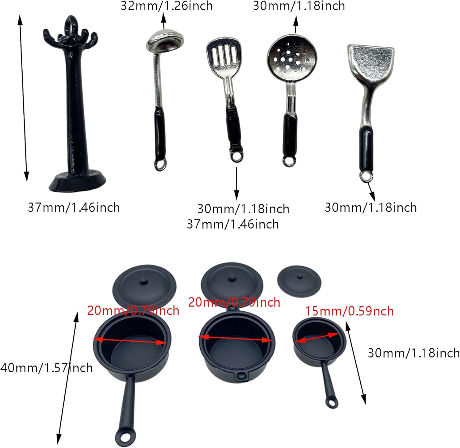 Miniature Kitchen Cookware Set with Pot, Dish, Knife and Fork for Play Food A2091