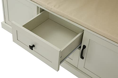 Hall Tree Coat Rack with 3 Hooks and Storage Bench, Beige N2567
