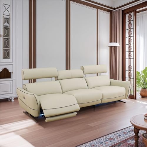 Beige Leather and PVC 3-Piece Recliner Sofa Set M6136