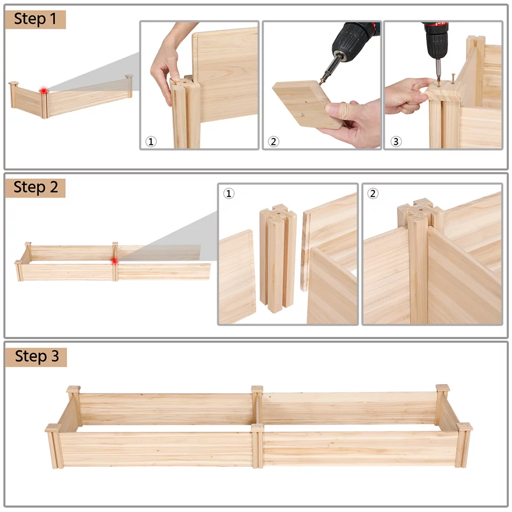 Wooden Raised Garden Bed, 96.7 x 24.6 x 10.6 inch, Natural Wood H28342