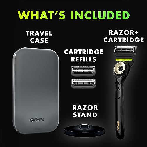 Men's Razor with Exfoliating Bar, 3 Blade Refills, Travel Case and Stand J314
