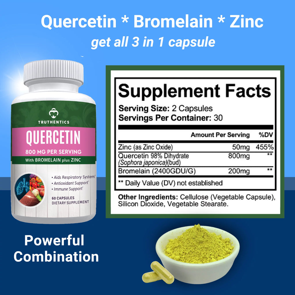 Quercetin with Bromelain Zinc Supplement, 800mg, 120 Capsules J1696