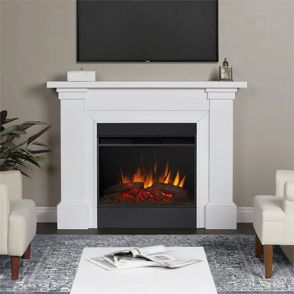 Modern Wood Grand Electric Fireplace in White P17323