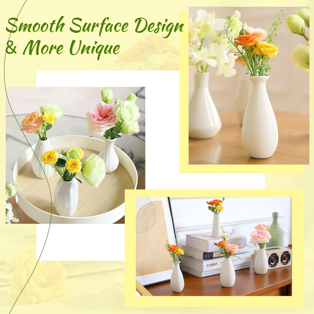 Mini Ceramic Vase Set of 10, 4 Inch White Bud Vases for Table Decor K6782