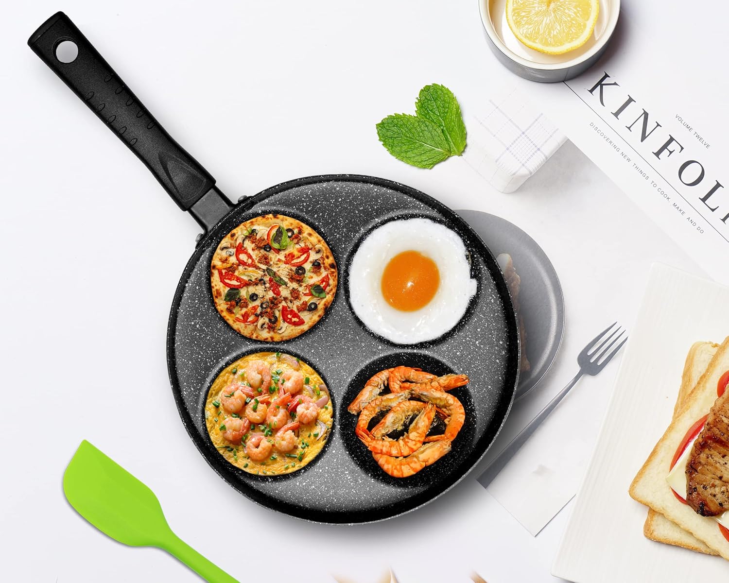 Egg Frying Pan, 4-Cup Nonstick with Lid and Spatula Q540