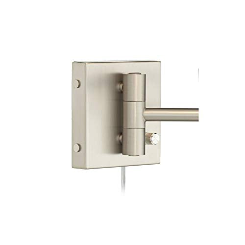 Swing Arm Wall Lamp Brushed Nickel Plug-in Dimmable White Linen Shade W8027
