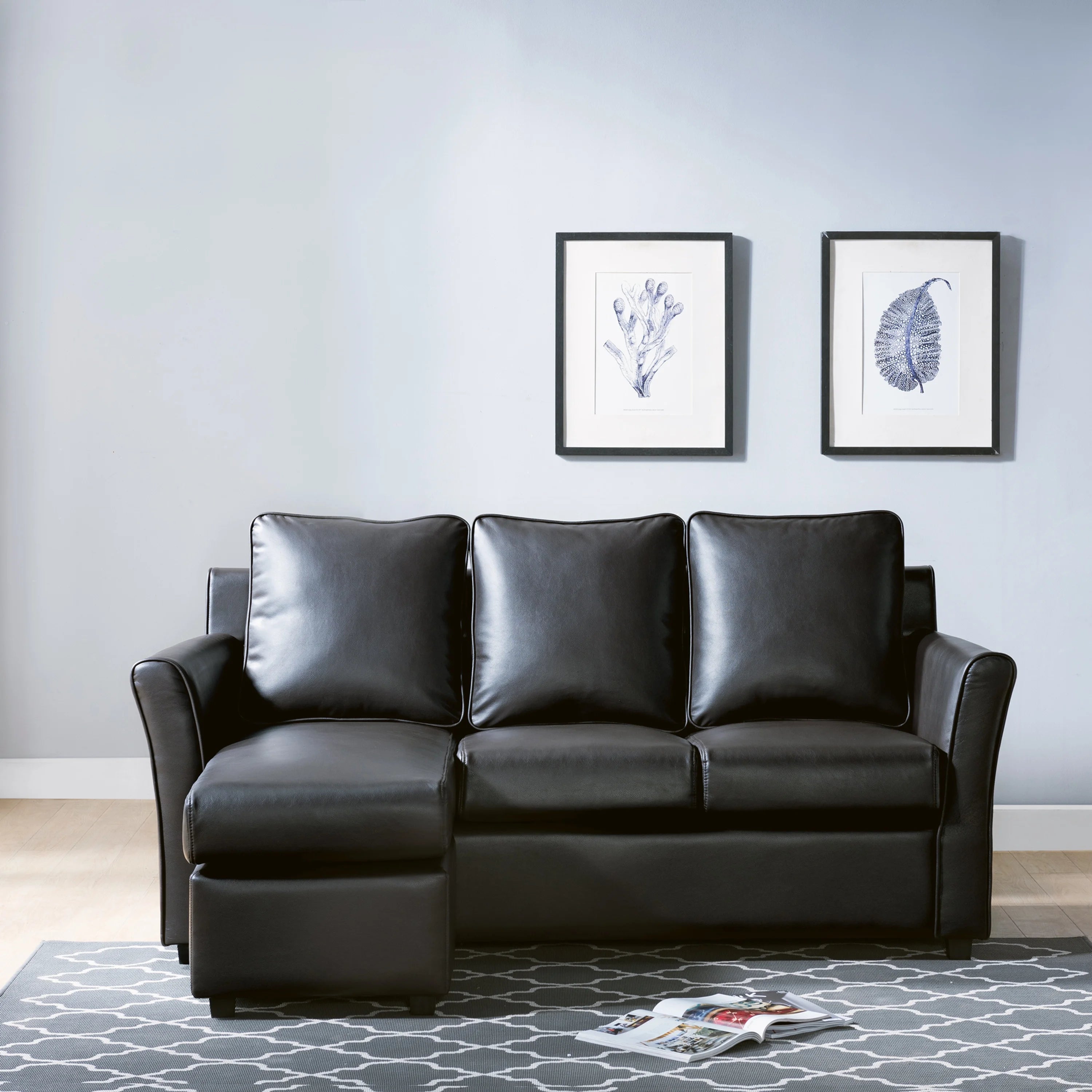 Transitional Sectional Sofa in Dark Gray Faux Leather S848155