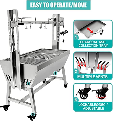 Stainless Steel Rotisserie Grill for Outdoor BBQ Camping Y392609