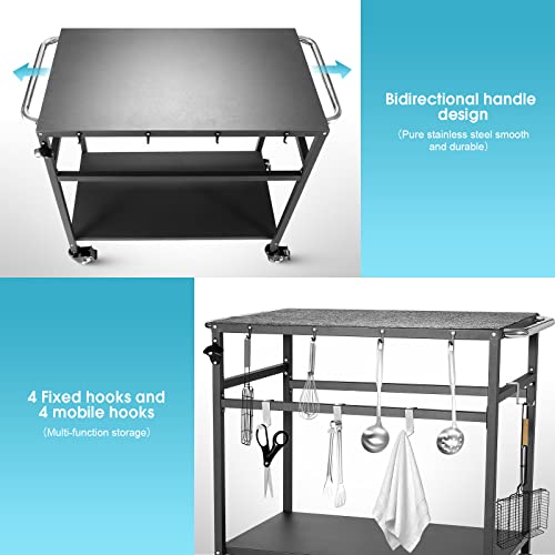 Outdoor Grill Table with Storage, Double-Shelf Kitchen Cart on Wheels W657827