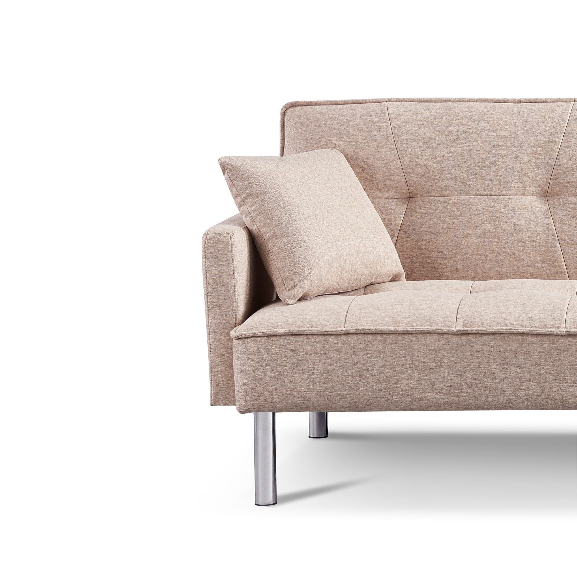 Extra Long Tufted Beige Fabric Futon Adjustable Sofa Bed J212