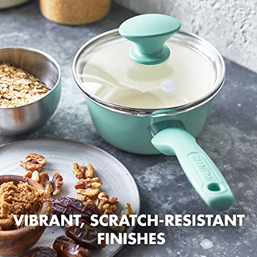 Ceramic Nonstick 2QT Saucepan with Lid, Dishwasher Safe, Turquoise L7668