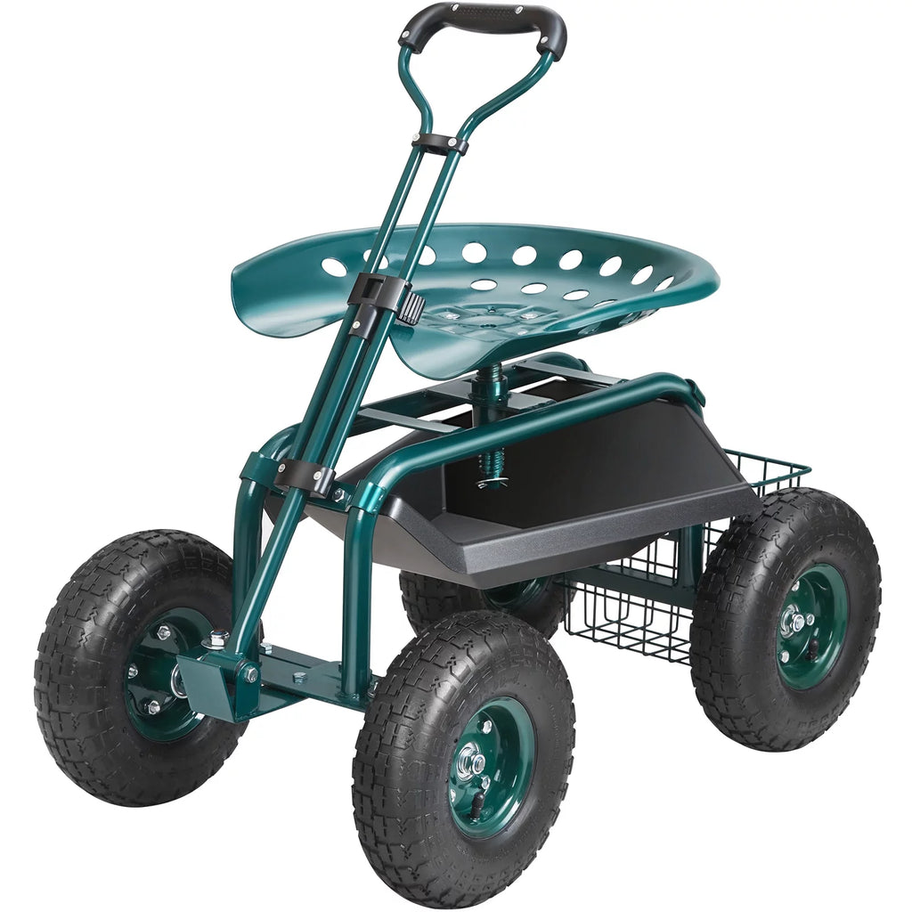 Garden Cart Rolling Workseat with 360 Degree Swivel Seat and Utility Tool Tray W501735