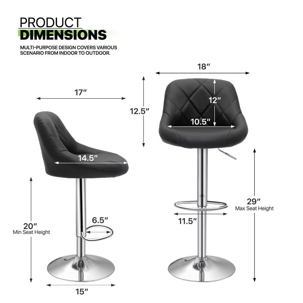 Set of 2 Faux Leather Adjustable Swivel Bar Stools with Backrest P16952