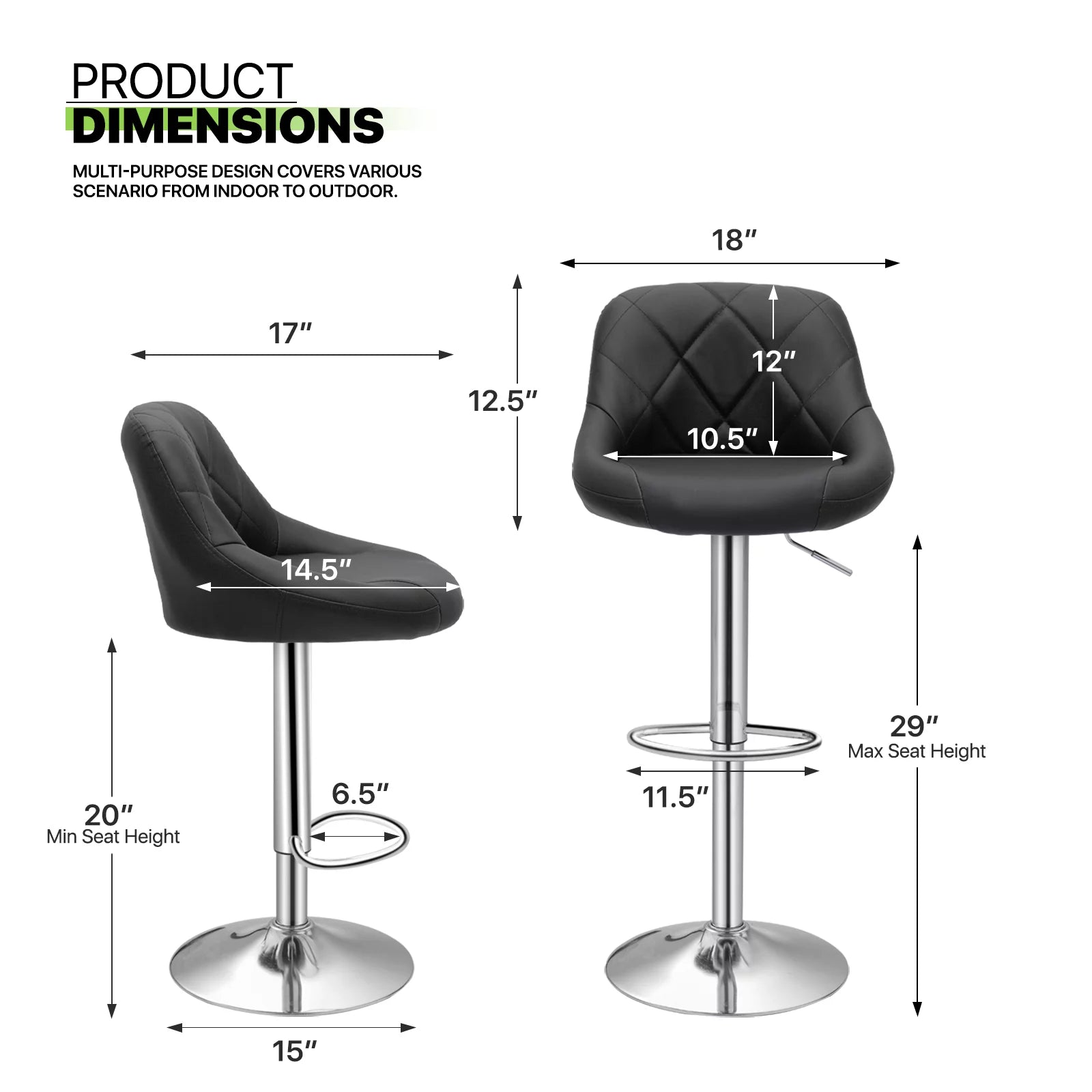 Set of 2 Faux Leather Adjustable Swivel Bar Stools with Backrest P16952