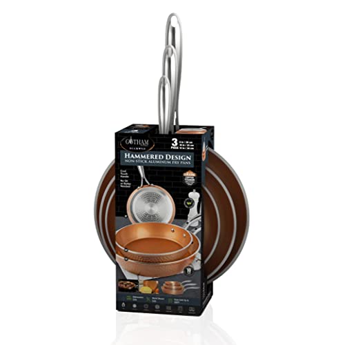 Hammered Copper Nonstick Frying Pan Set with Glass Lid, 3 Pieces D376259