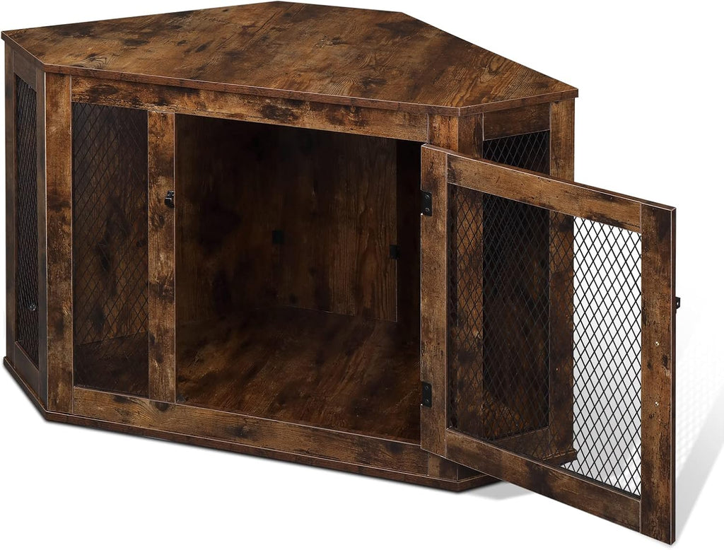 Wood and Mesh Dog Crate with Lockable Doors for Small and Medium Dogs Q387239