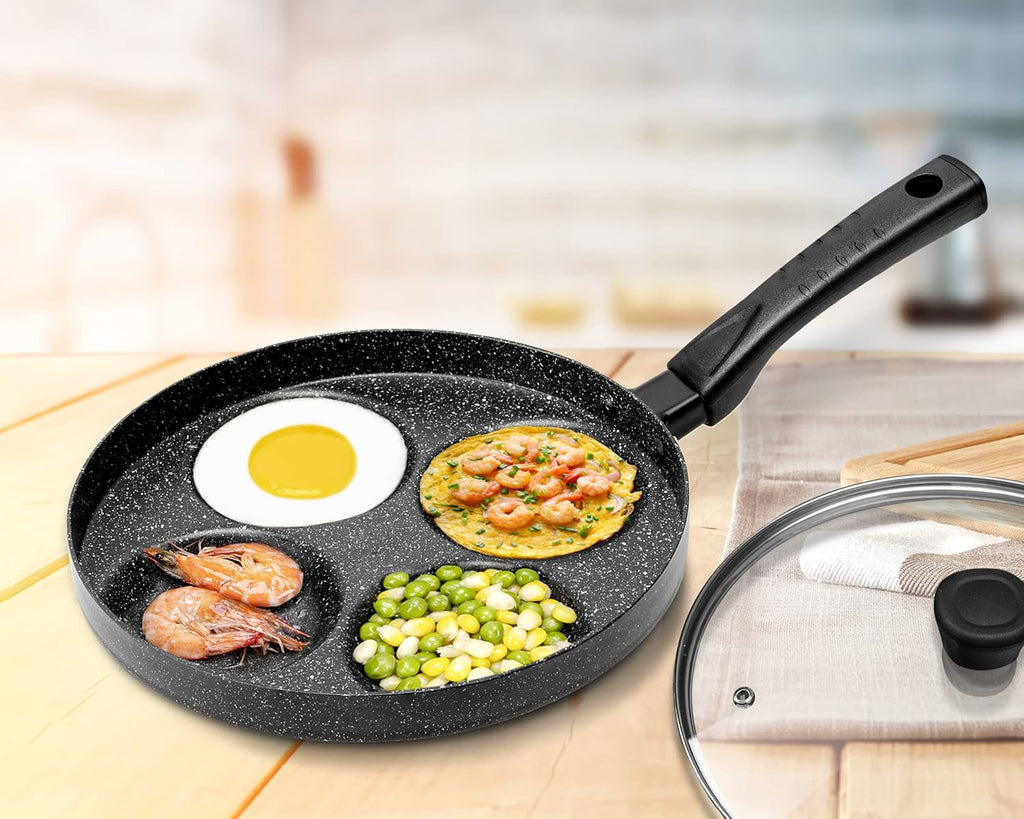 Egg Frying Pan, 4-Cup Nonstick with Lid and Spatula Q540