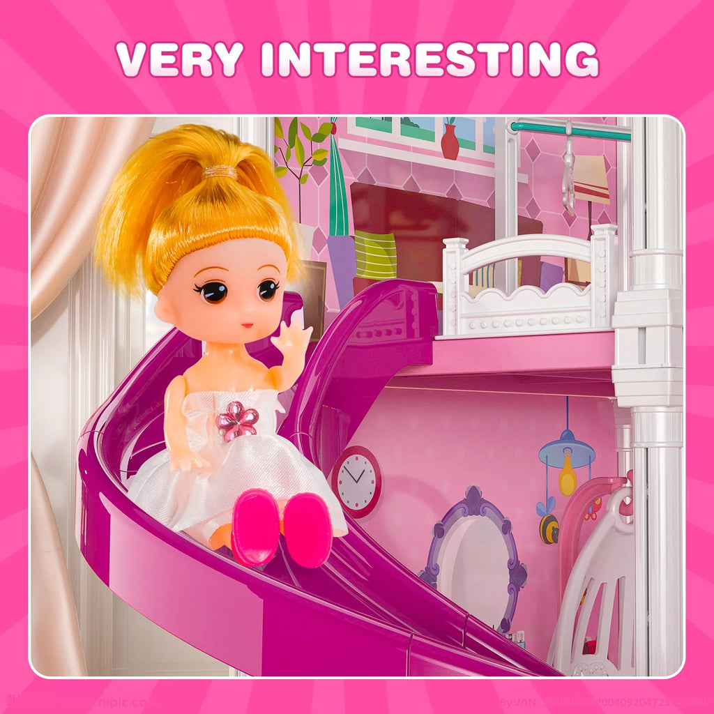 Dollhouse for Girls, 4 Stories 12 Rooms with 2 Princesses and Slide Accessories V867463