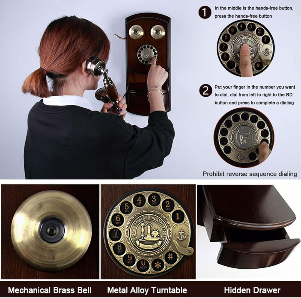 Retro Rotary Dial Landline Phone for Home Desk Decor I5769