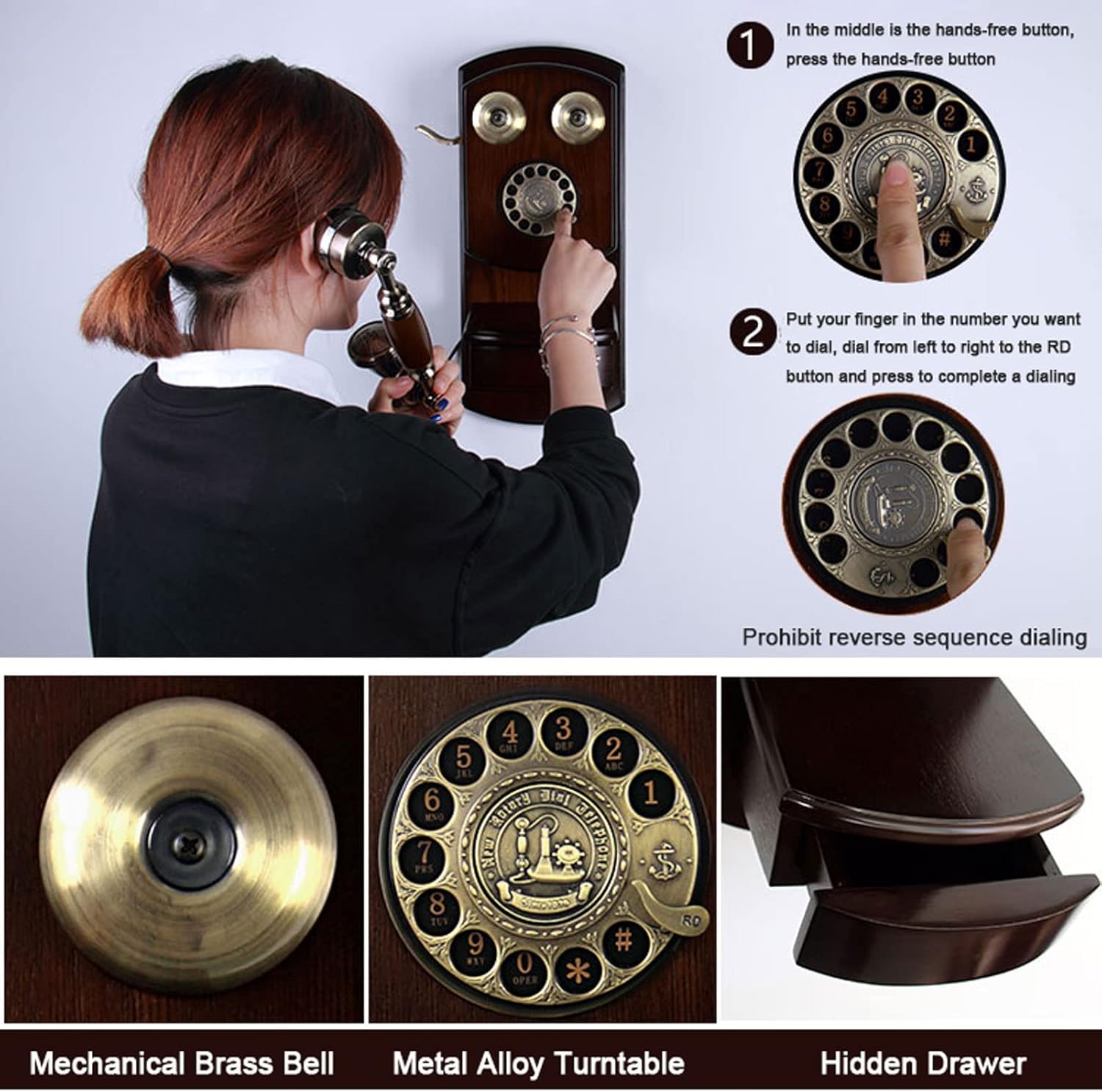 Retro Rotary Dial Landline Phone for Home Desk Decor I5769