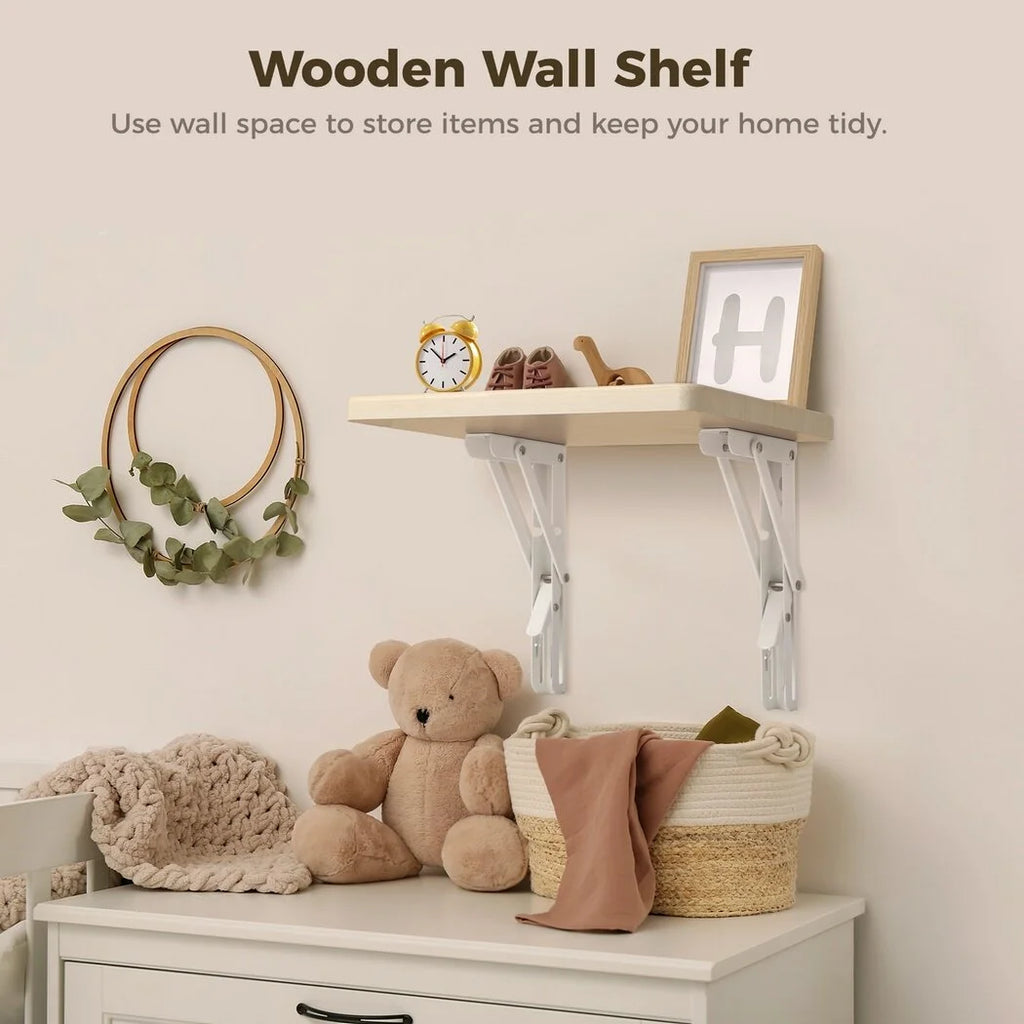 Folding Wall Mounted Shelf with Bracket, Heavy Duty Wooden A133