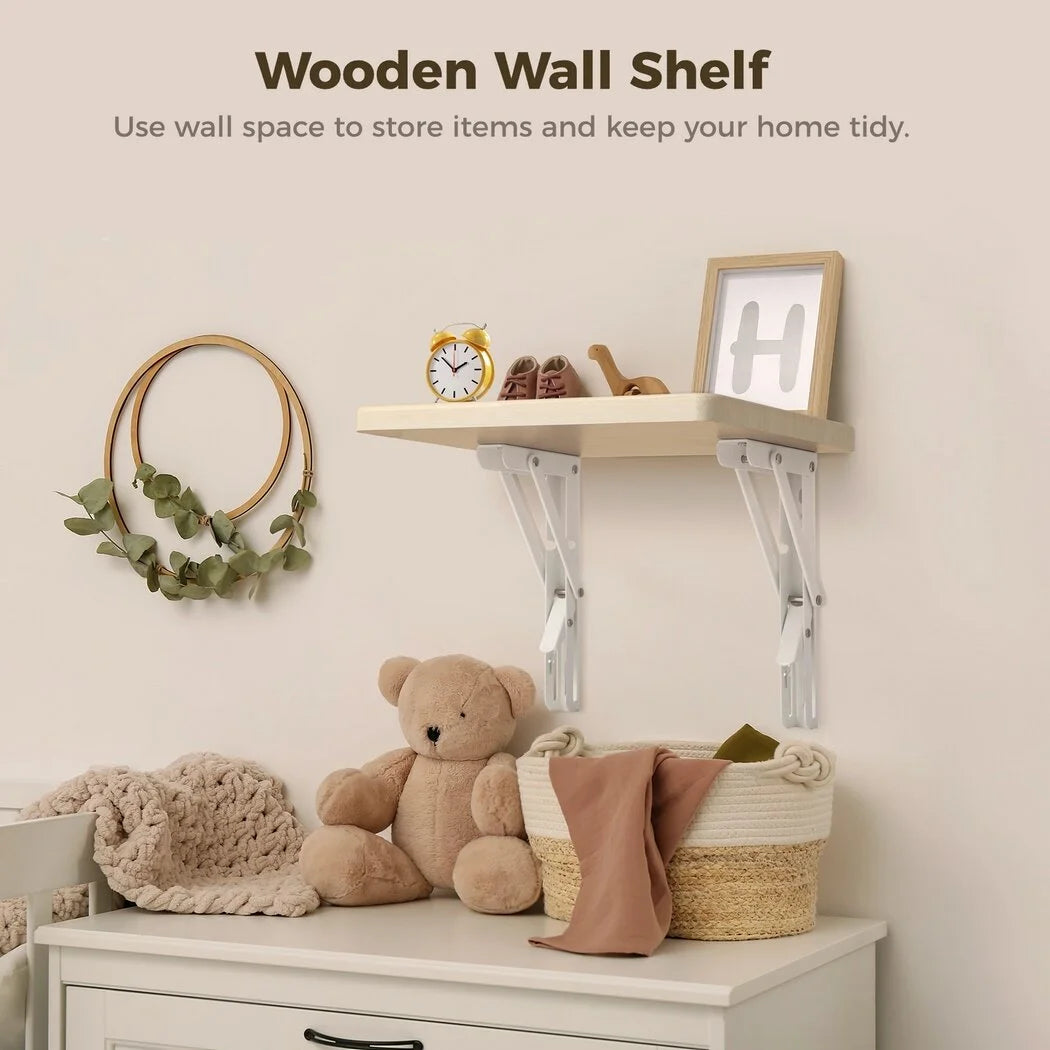 Folding Wall Mounted Shelf with Bracket, Heavy Duty Wooden A133