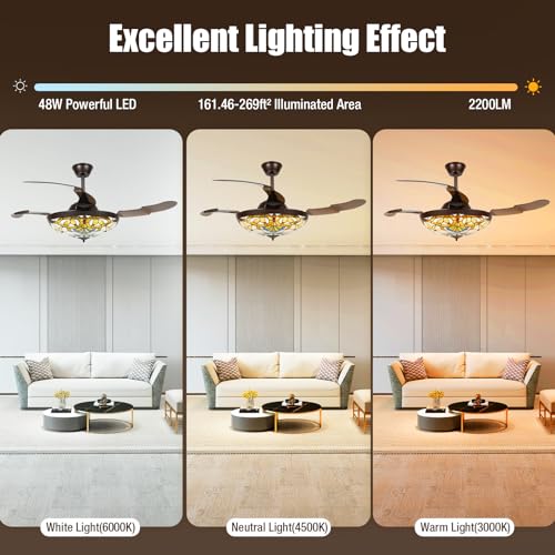 Tiffany Style 42 Inch Stained Glass Ceiling Fan with Light and Remote Control X80082