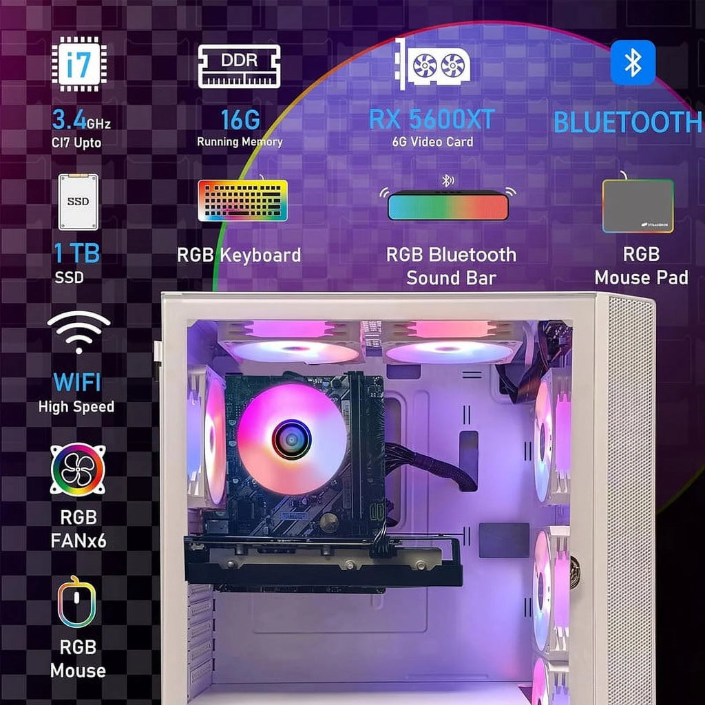 Gaming Desktop PC, Intel Core i7, 16GB RAM, 1TB SSD, Radeon RX 5600 XT R9846