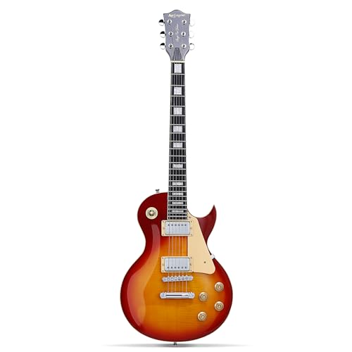 Leo Jaymz Full Size Single Cut Electric Guitar -Mahogany body，Mahogany neck on C+U shape， with Amazing US Flag Sticker on Arched Top (US Flag)