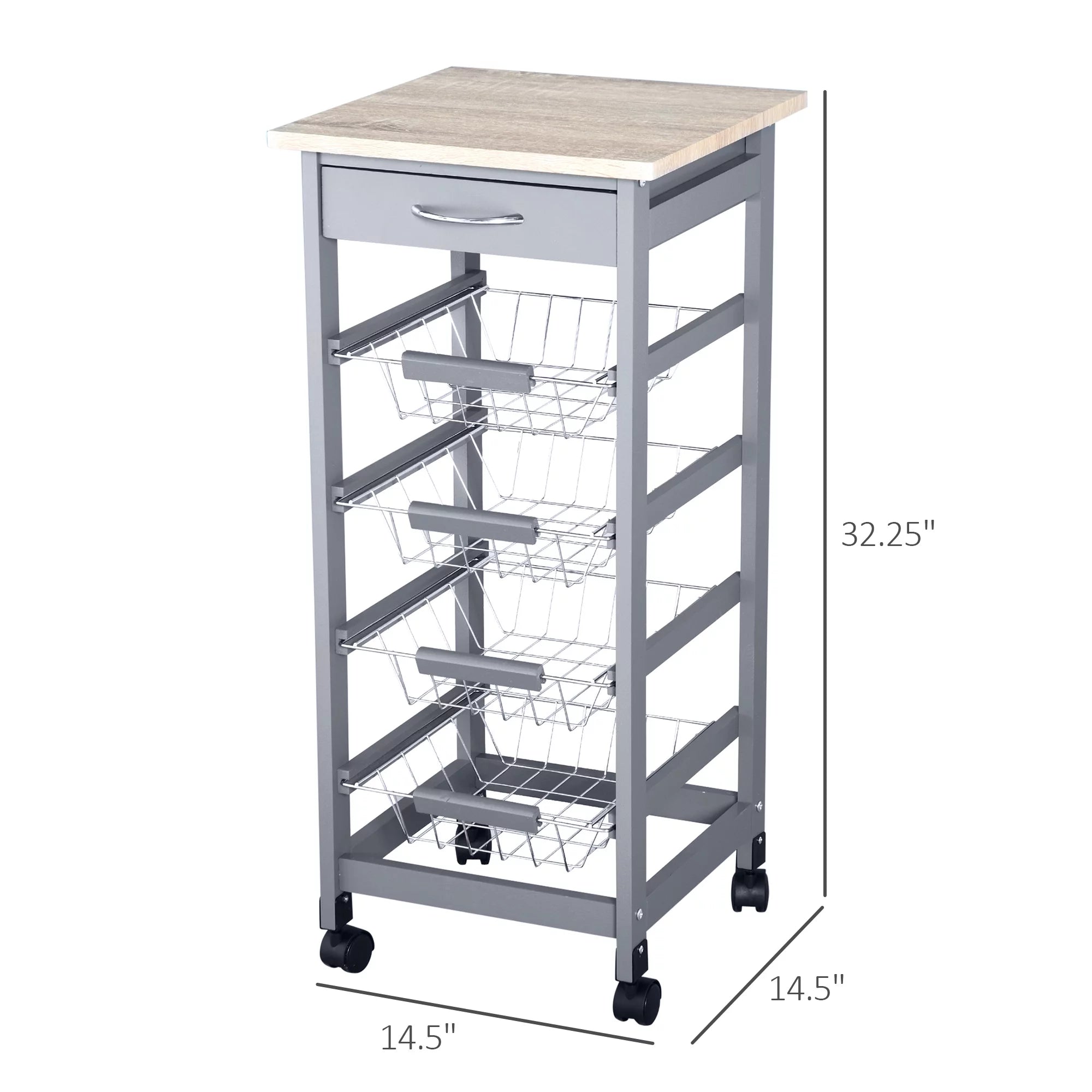 Rolling Kitchen Island Cart with Storage and Wire Baskets, Gray E341732