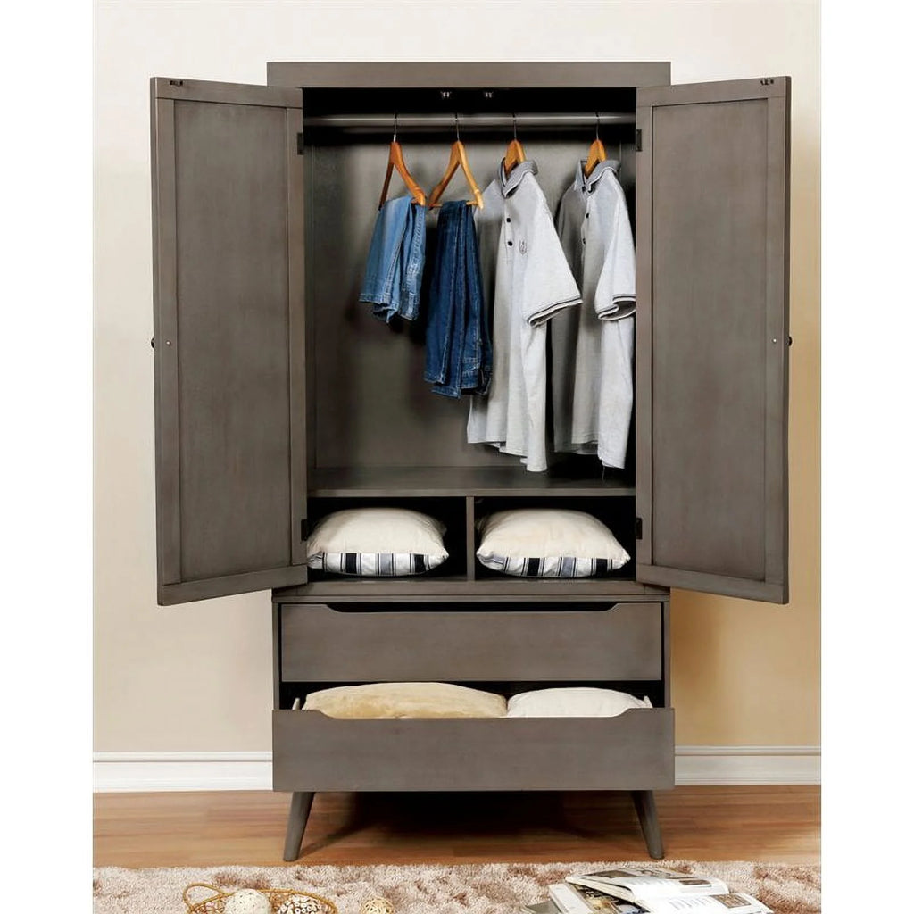 Mid-Century Modern Solid Wood Armoire in Gray S562