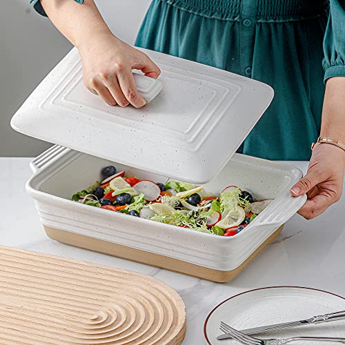 Ceramic Casserole Dish with Lid, 9x13, Oven Safe, 3.5 Quart, White T737676