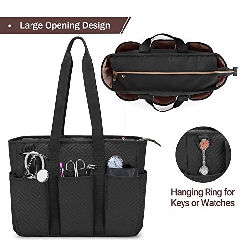 Nurse Tote Bag for Work, Clinical Bag for Nursing Students and Home Health Care Staff, Black S1180