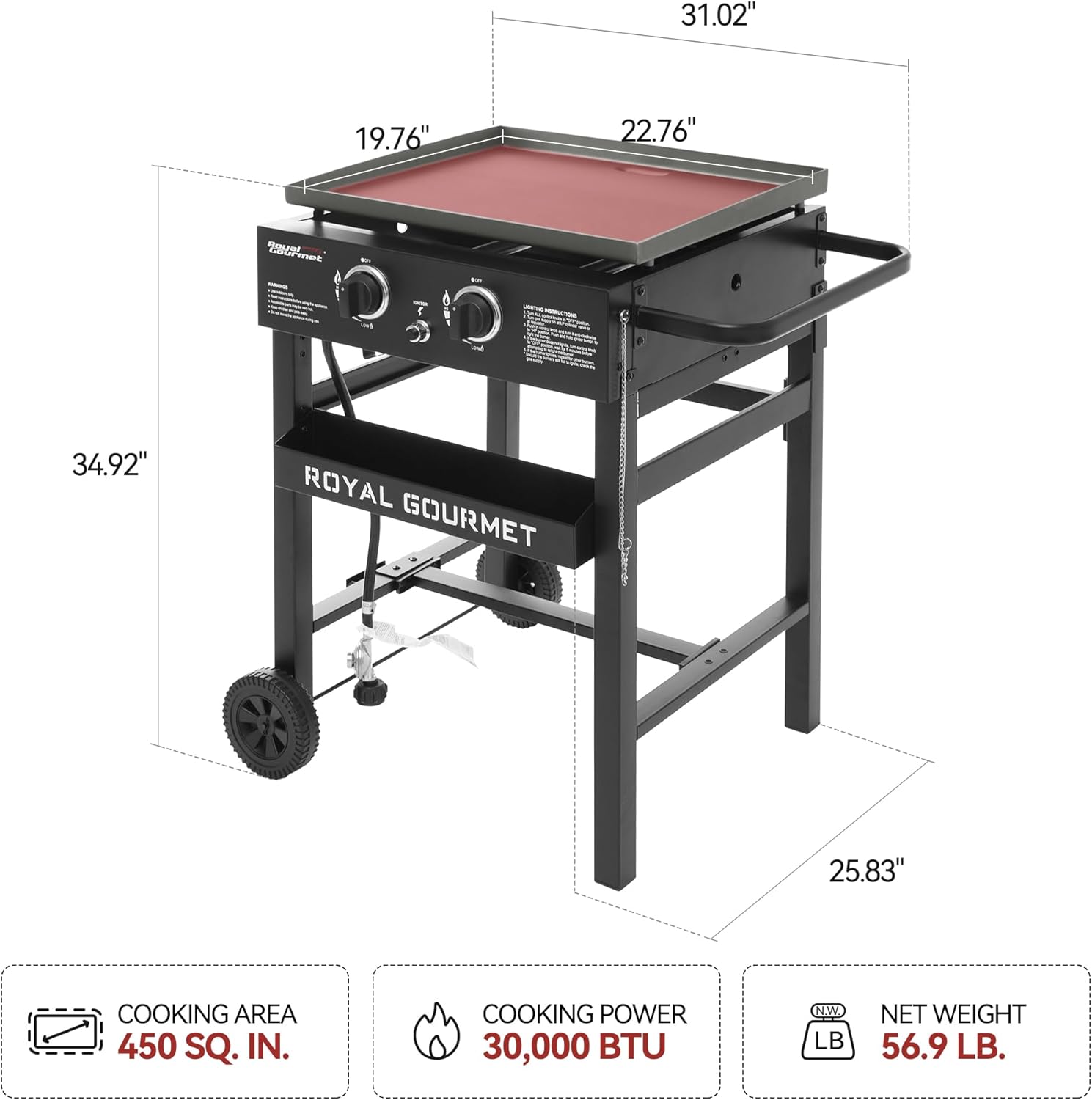 2-Burner Propane Gas Griddle, 23-Inch Flat Top BBQ Grill, Outdoor Cooking Station W24592