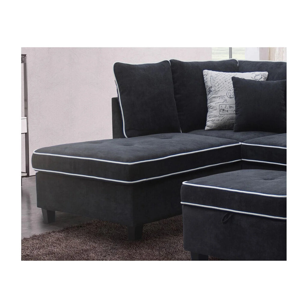 Country Cottage Fabric Sectional Sofa with Chaise and Storage Ottoman N984