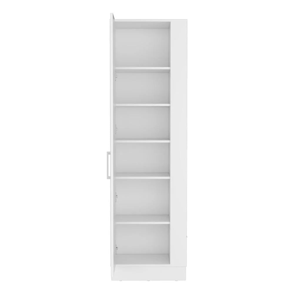 Utility Storage Cabinet with 6-Tier Shelf and Broom Hangers, White X185439