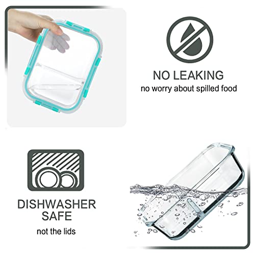 Glass Meal Prep Containers 2 Compartments with Lids E9679