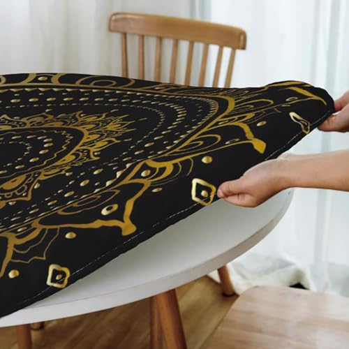 Fitted Round Tablecloth with Elastic Edge, Waterproof Oil-Proof, Fits 40"-44" Diameter Tables Y4601